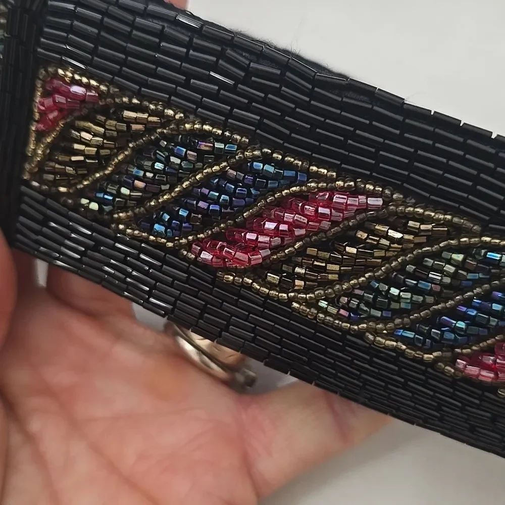 Crown Pacific Beaded Vintage‎ Black Belt with Multicolor Accents S
